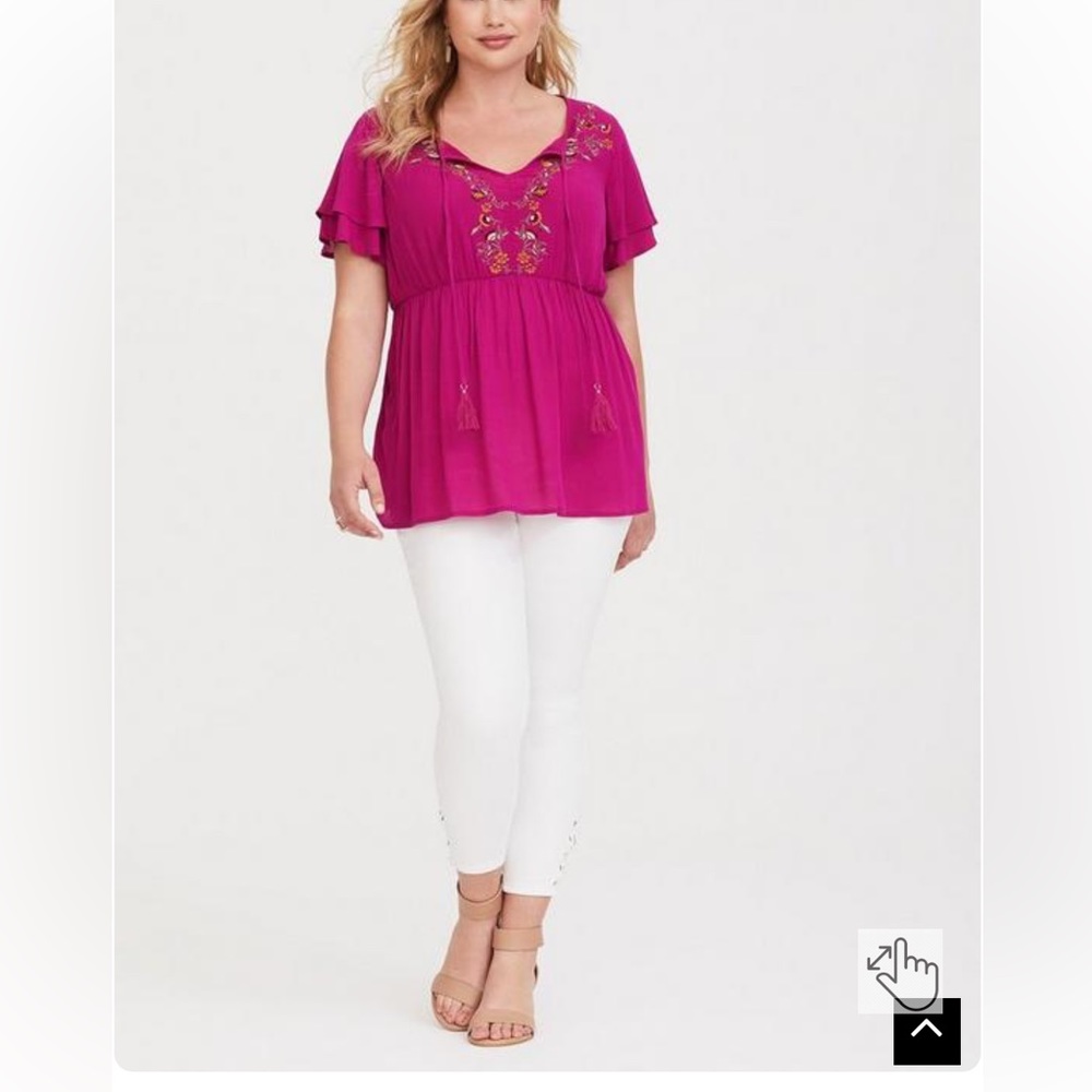 Torrid Embroidered Floral Crepe Babydoll Top Boho Peasant Rose Pink 2X